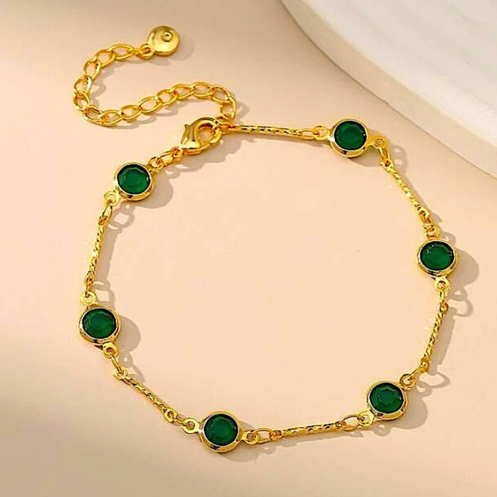 NEW 18K GOLD PLATED EMERALD GREEN ZIRCON BRACELET